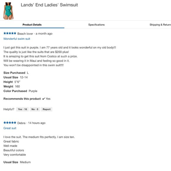 🌸 NWT Lands' End Swimsuit in Emerald Palm Foliage (SIZE M) - Picture 10 of 12